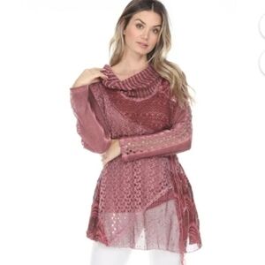 Simply Couture Mauve Boho Textured tunic, Sz M, 21" PTP, 30" L